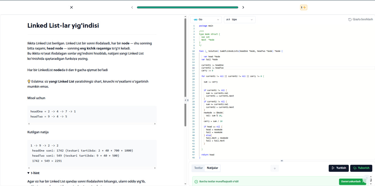 Linked List-lar yig'indisi